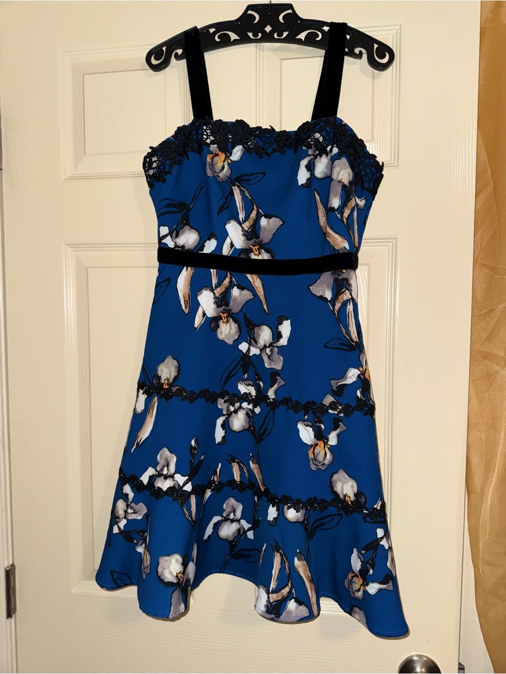 Size 2 FOXIEDOX NWT Royal Blue Floral Mini Dress with Black Trim
